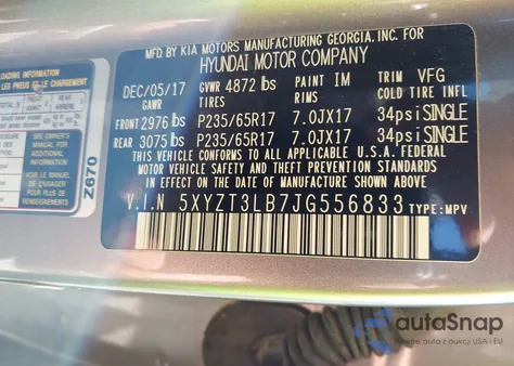 2018 Hyundai Santa Fe Sport 2.4L z USA, uszkodzony, nr VIN 5XYZT3LB7JG556833